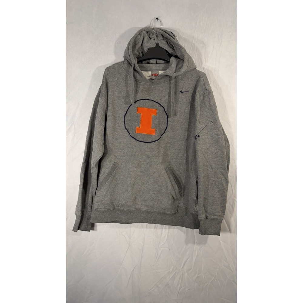 fighting illini nike Pullove Hoodie Sweater Men's Large Gray Team School Logo